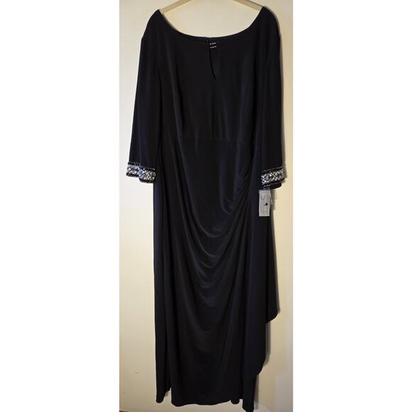 Alex Evenings Embellished Faux Wrap Maxi Gown Black Sz 24 Womens Slit Keyhole - Picture 1 of 12